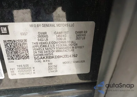 2017 Buick Enclave Leather from USA, damaged, VIN 5GAKRBKD9HJ314392